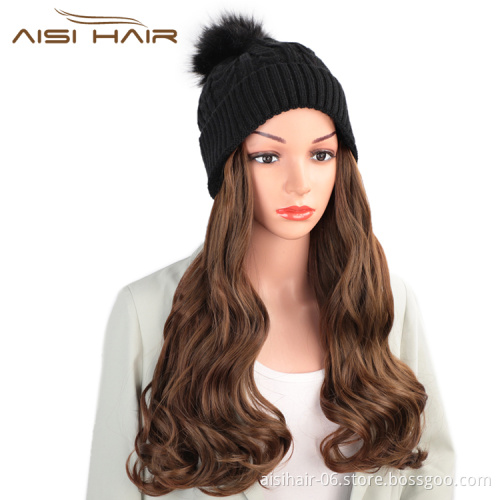 Aisi Hair Synthetic Nature Long Wavy Brown Body Wave Cap Hair Heat Resistant Fiber Hair Extension With Cap For Black White Women